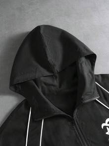 PAVTROS 男士休闲百搭夹克套装，街头风，宽松，印花，情侣装，朋友装，我爱我的男朋友，街头风格，情侣装，反光条纹结构线条 男士两件套 男士运动服套装 慢跑服 Y2K 运动套装 男士慢跑套装 - 黑色 - 查看 12