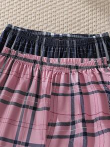 SHEIN 4 件套女童字母印花长袖上衣 + 格子裤休闲家居服套装 - 彩色 - 查看 10