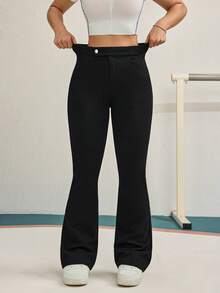 Flexra Women's Solid Color Pocket Flare Leg Elegant Fashion Jeans - Black - View 4