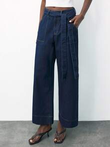 Maija 女士休闲宽松直筒牛仔裤 - 深色水洗藍 - 查看 3