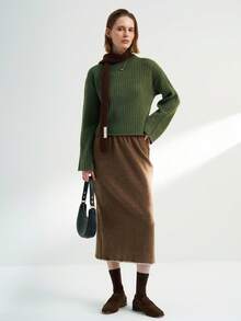 Airaco Suéter de punto acanalado con mangas acampanadas y hombros caídos de estilo vintage - Verde militar - Ver 3