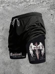 Sport MetroGents 男士休闲短裤，二合一设计，适合夏季 - 黑色 - 查看 4