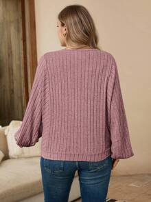 EMERY ROSE Áo nỉ dáng rộng cổ tròn tay loe màu trơn cỡ lớn cho nữ cỡ lớn - Hồng - Xem 6