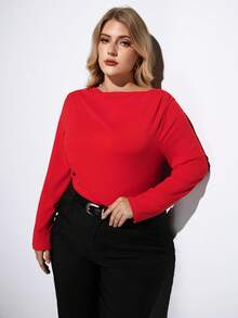 Maija 女式不对称褶皱设计修身长袖上衣，都市通勤商务休闲办公装，优雅适合圣诞派对、新年庆祝，红色衬衫 - 紅色 - 查看 7