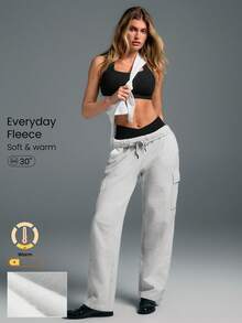 GLOWMODE 30'' Everyday Fleece Wide Leg Adjustable Drawstring Waist Cargo Joggers Pants Daily Casual Fall Winter