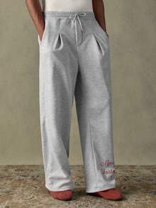 SWAVVY 男士纯色抽绳腰带口袋阔腿宽松休闲运动裤 - 灰色 - 查看 4