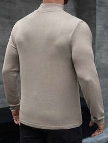 Manfinity CasualCool 男士纯色休闲百搭半拉链套头T恤 - 卡其色 - 查看 4