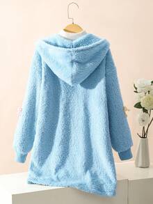 SHEIN Girls' Colorful 3D Bow Fluffy Mid-Length Coat, Casual Winter Jacket Suitable For Travel And Holiday - Blue - View 2
