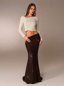 Avantive Fall/Winter/Spring/Christmas/Autumn/Back To School/Country Concert/Concert/Going Out/Birthday/Halloween Costumes/Casual/Y2k/2000s/Y2k Y2k/90S/Sexy/Western Wear Women/Boho/Country/Club/Office /Cocktail/Vintage/Rave Festival/Funny/Classy/Old Money/Streetwear/Vacation/Country Concert/Work /Modest/Spring Break/Bachelorette/Concert/Basic/Women's Party Skirt/Lady's Long Skirt/Lady's Waisted Skirt/Party Skirt/Red Brown Skirt/Shiny Skirt Mermaid Skirt Long Brown Skirt Sequin Maxi Skirt - Coffee Brown - View 3