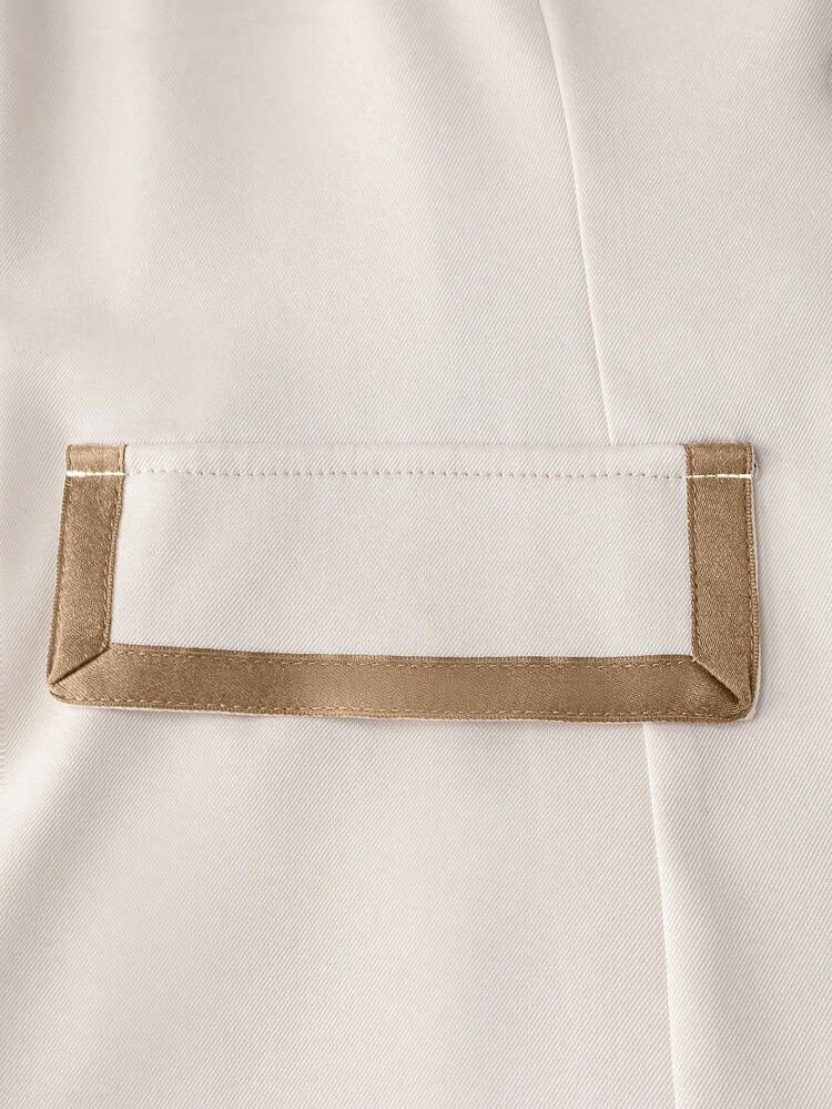 GlowEve Blazer à simple boutonnage avec bordure contrastée et jupe évasée pour femmes. Tenue élégante et décontractée pour le travail ou les sorties. Style vintage. Ensemble 2 pièces automne/hiver, blazer abricot et jupe marron. - Kaki - Voir 5