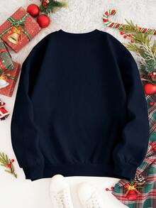 INAWLY 女士卫衣/圣诞马克杯图案印花/圣诞卫衣/圣诞卡通印花，圆领长袖卫衣/圣诞派对T恤上衣，可爱圣诞节节日礼物/女士宽松休闲圆领上衣/秋冬 - 藏蓝色 - 查看 3