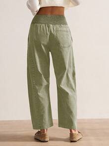 Bohemela Women's Casual Solid Color Woven Loose Low Waist Pants, Autumn/Winter Boho Style - Olive Green - View 7