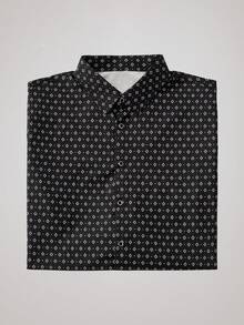 New Men's Fashion Casual Dot & Diamond Plaid Print Long Sleeve Shirt, Fall Old Money Men's Dress Shirt Spring To Summer - Black - View 2
