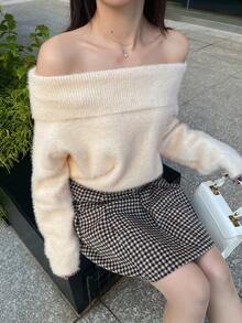 FRIFUL Women's Off-Shoulder Loose Knit Cardigan - Beige - View 3