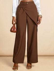 Vesra Women's Elegant Solid Color Double-Layer Pants - Brown - View 5