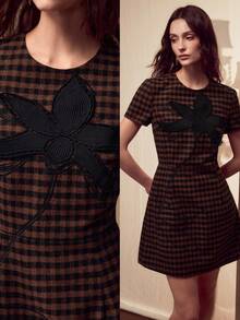 MOTF PREMIUM HOUNDSTOOTH FLORAL EMBROIDERED MINI DRESS - Rust Brown - View 7