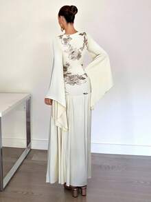 SHEIN Unity 女士时尚优雅刺绣拼接喇叭袖连衣裙 - 彩色 - 查看 2