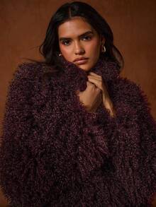 SHEIN Glamour Classic Solid Color Fashionable & Versatile Warm Wool Blend Jacket For Winter - Burgundy - View 5