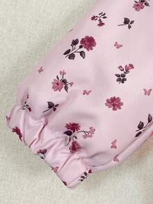SHEIN 1件女婴连帽毛绒碎花外套，保暖加厚内衬休闲碎花拉链外套，适合秋冬季日常穿着 - 粉色 - 查看 4