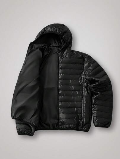 Officeau 1pc Men's Lightweight Hooded Padded Coat, Solid Color Padded Coat, Casual Commuter, Outdoor Sports, Classic Versatile, Fall Winter, Old Money