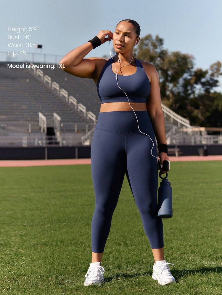 24" FeatherFit™-Sculpt Leggings de Controle da Barriga e Levantamento do Bumbum para Tamanhos Plus Size, Impacto Médio, Exercícios, Corrida, Academia