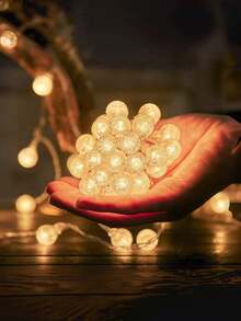 1PC 10/20/40/80 LED Crystal Ball String Lights, Warm White, Battery Operated, For Holiday Party, Romance, Bedroom, Home & Tent Decor