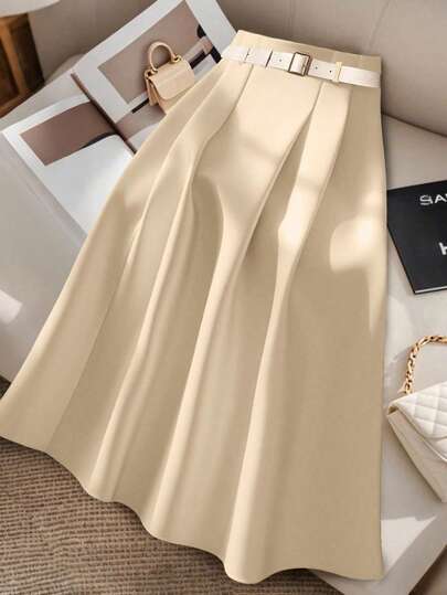 GlowEve CURVE 大码女式纯色褶皱高腰 A 字裙