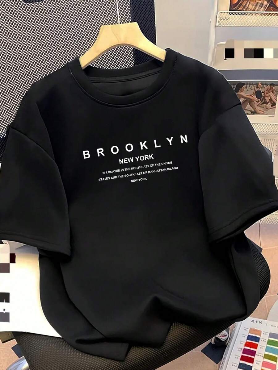 Manfinity Dauomo Men's Casual Slogan Print Short Sleeve T-Shirt, Summer - Black - View 1