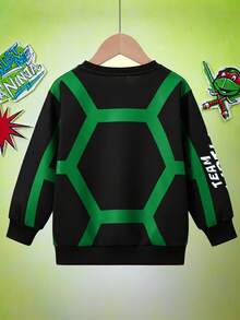 TEENAGE MUTANT NINJA TURTLES | SHEIN Young Boy Cartoon Tortoise Shell Printed Green Casual Cute Pullover Sweatshirt - Black - View 2