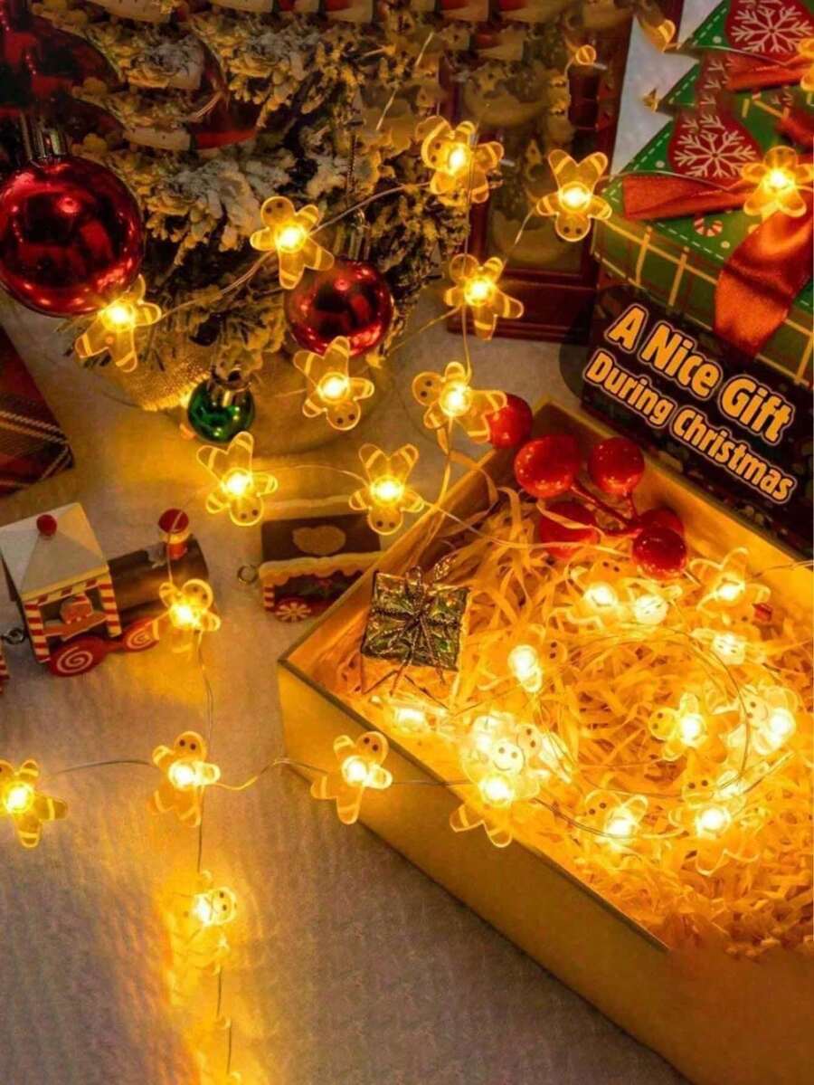 1 pieza/3 piezas Luces de cadena de hombre de jengibre de 1m para árbol de Navidad, habitación, decoración del hogar, Navidad, Acción de Gracias, fiesta, vacaciones, chimenea, vitrina, centro de mesa del comedor, Navidad - Multicolor - Ver 1