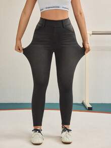 Flexra Quần jean bó cạp cao có túi tiện dụng đa năng cho nữ - Xám - Xem 3