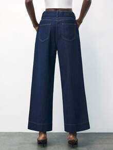 Maija 女士休闲宽松直筒牛仔裤 - 深色水洗藍 - 查看 2