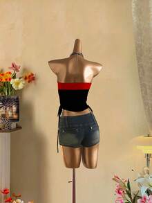 SHEIN EZwear 女士休闲抽绳系带短款抹胸 - 彩色 - 查看 3