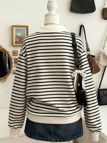 Lalippa 女士休闲条纹印花半拉链卫衣 - 彩色 - 查看 2