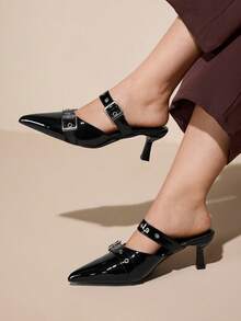 CUCCOO CURVES Giày cao gót mũi nhọn thời trang nữ dáng rộng - màu đen - Xem 1