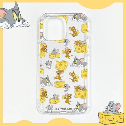 TOM & JERRY X SHEIN 汤姆和杰瑞卡通奶酪图案透明手机壳，兼容iPhone和Galaxy，是可爱卡通动画爱好者日常使用或送礼的理想之选，兼容iPhone 11/iPhone 13/iPhone 14/iPhone 15/iPhone 16/iPhone 17/iPhone 17 Pro/iPhone 17 Pro Max/Galaxy A17