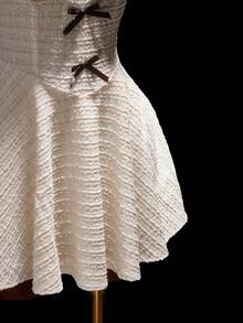 Amplova 女士优雅撞色蝴蝶结装饰吊带迷你连衣裙，夏季 - 杏色 - 查看 5