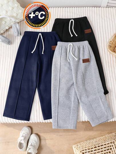 SHEIN 3pcs Boys Casual Cute Classic Loose Fit Pullover Sweatshirt & Pants Set, Buy 2 Get 1 Free, Suitable For Outings, School, Gatherings, Autumn/Winter