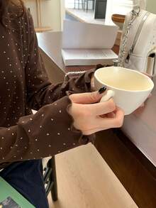 DAZY 女士休闲爱心印花圆领长袖T恤，春秋季 - 咖啡棕 - 查看 1