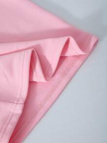 SHEIN Casuvi Kid Girls 2-Piece Set: Pink Knit T-Shirt + Wide Leg Pants, Bow Decor, Side Contrast Trim, Cute & Casual American Style, Suitable For Spring/Summer Daily, Sports, Vacation - Pink - View 5