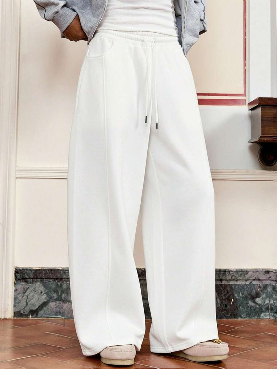 EASEVO Quần nỉ thể thao nam màu trơn cỡ lớn, màu xám đậm, không in họa tiết, có túi sau - trắng - Xem 1