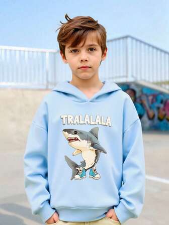 Fantacosmos 男童秋冬鲨鱼图案可爱印花连帽卫衣