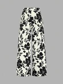 Linhara Quần ống rộng cạp cao in hoa cỡ lớn, kiểu dáng tối giản cho mặc hàng ngày, trang phục mùa xuân Valentine cho nữ, quần áo đơn giản dễ thương cho ngày lễ tình nhân, trang phục lễ hội, quần palazzo thanh lịch cho nữ. - Nhiều màu - Xem 2