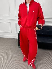 ESTAVOR 男士开衫卫衣 运动休闲风格 条纹设计 - 紅色 - 查看 6