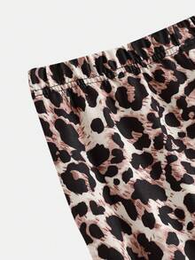 SHEIN Girlism 2pcs/Set Teen Girls' Casual Vintage Leopard Print Bow Decor Round Neck Long Sleeve Sweatshirt And Leggings, Khaki, Suitable For Autumn/Winter, New Streetwear, Punk, Vintage, Back To School Outfit - Khaki - View 11