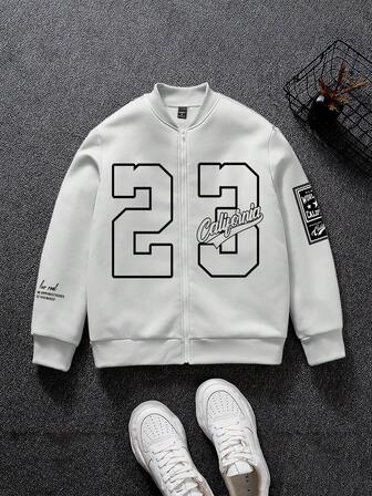 Aesthetic Post 男士前拉链长袖数字印花保暖休闲夹克