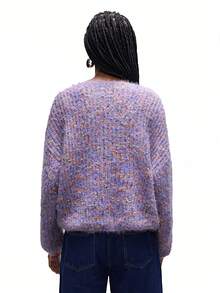 GENKIRA Autumn/Winter New Slouchy V-Neck Long Sleeve Contrast Color Pullover Sweater - Purple - View 2