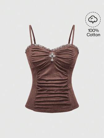Goth Gotisches Kreuz Anhänger romantisches Spitzen-Patchwork gerüschter Bodysuit für Frauen