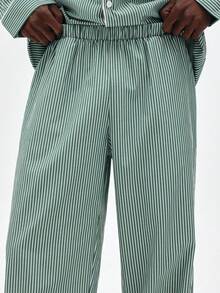 SUMWON 男士长袖纽扣睡衣套装，配松紧腰裤，家居服睡衣 - 綠色 - 查看 6