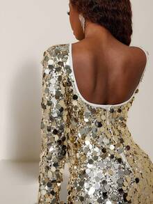 Eryvara Women's Sexy Backless Sequin Waist Fitted Dress, Suitable For Daily Wear, Festivals, Parties, Dates, Long Sleeve, Autumn/Winter Sparkly Dresses For Women Sequin Women Dresses Bling Dress Sequence Dress Sequin Dress